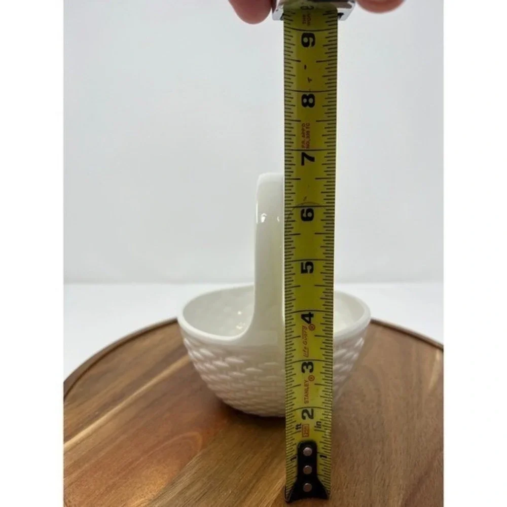White‎ Ceramic Basket Trinket Dish Handle Holder Small Decor Accent
